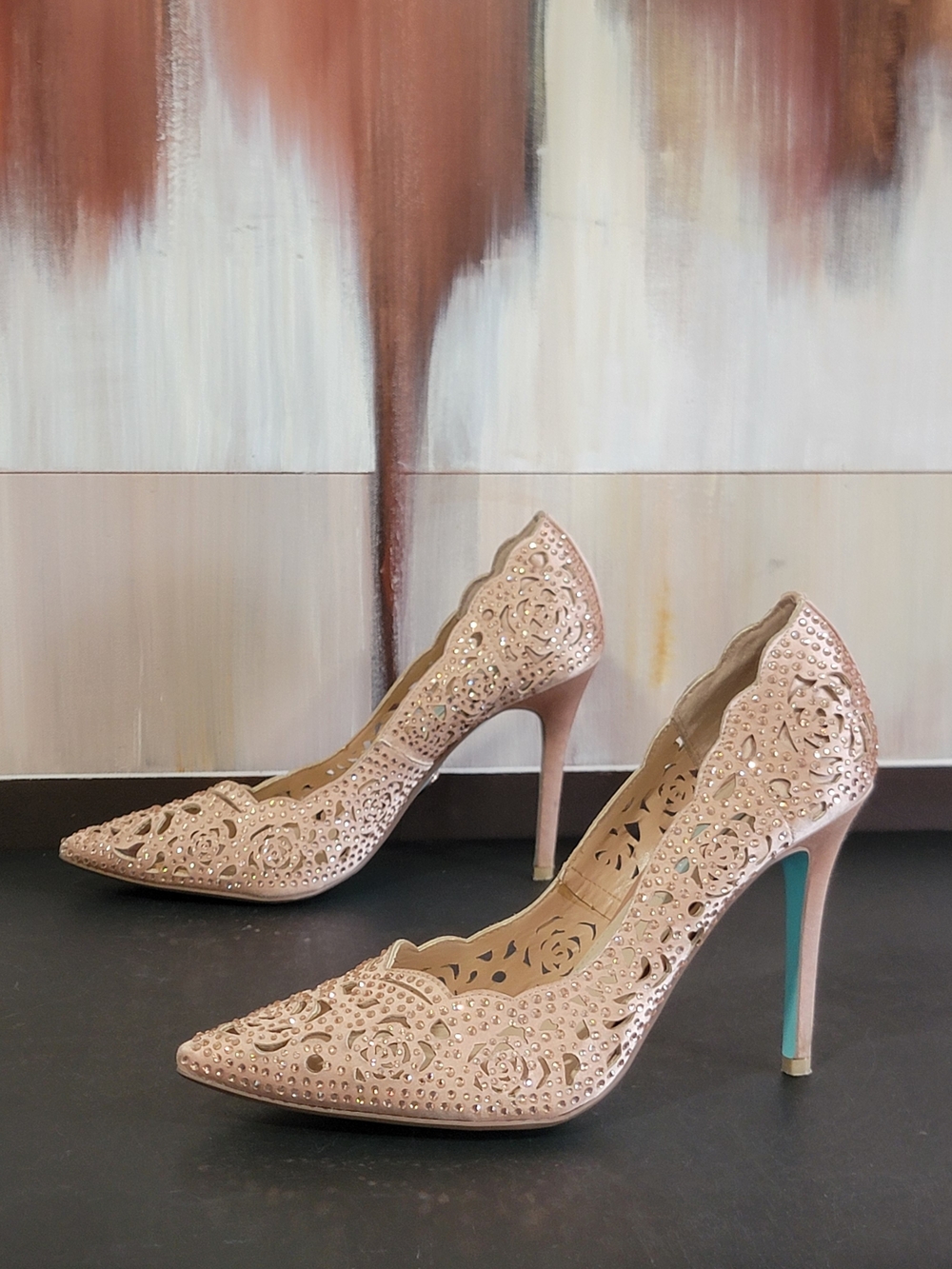 Betsey Johnson Blush Pink Laser-Cut Stiletto Heels